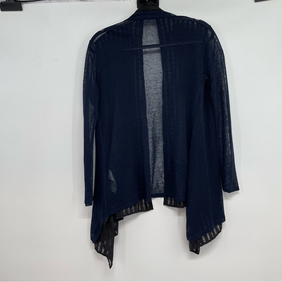 ATSURO TAYAMA Cardigan Size US 4 EUR 36 Open Front Linen Blend Blue/Black - Picture 2 of 13